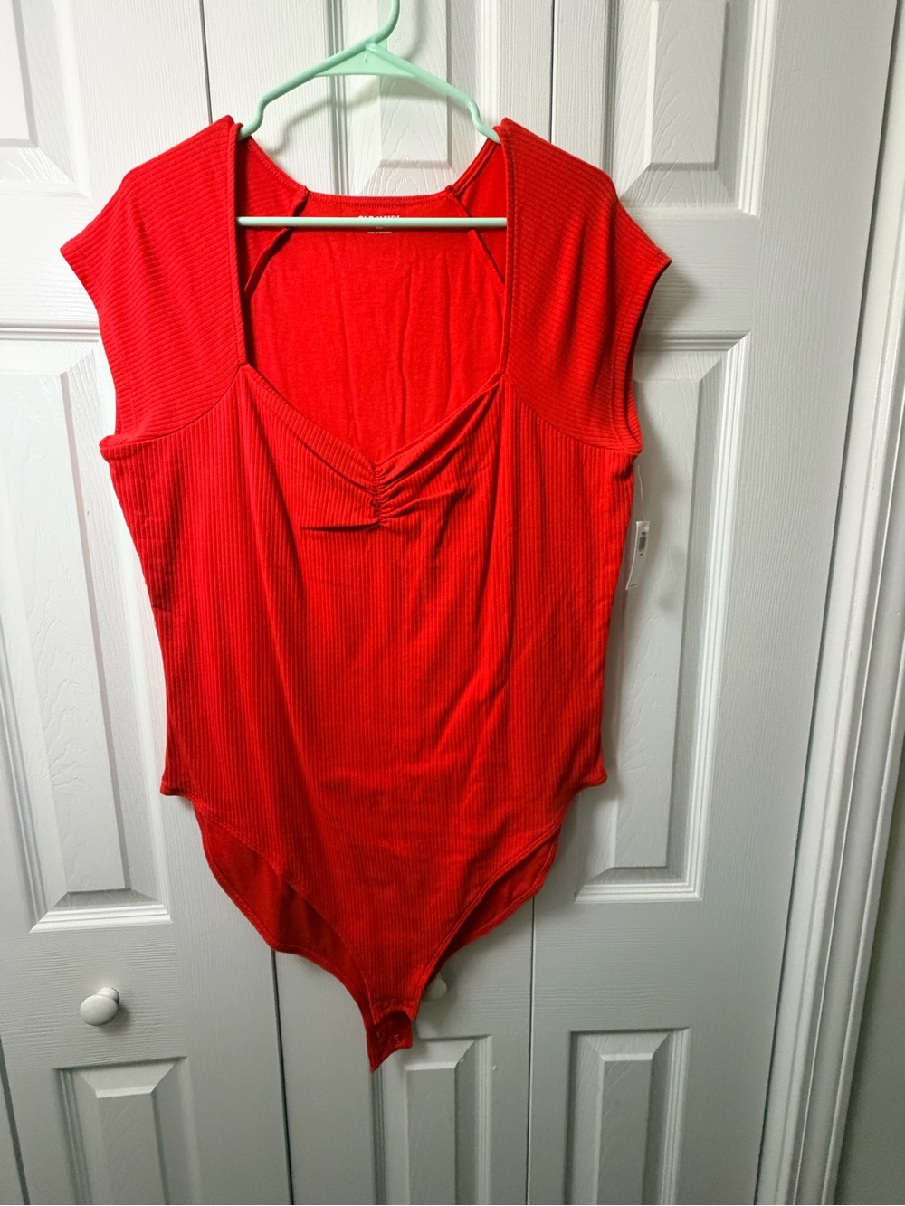 Old Navy Red Ribbed Cap-Sleeve Bodysuit